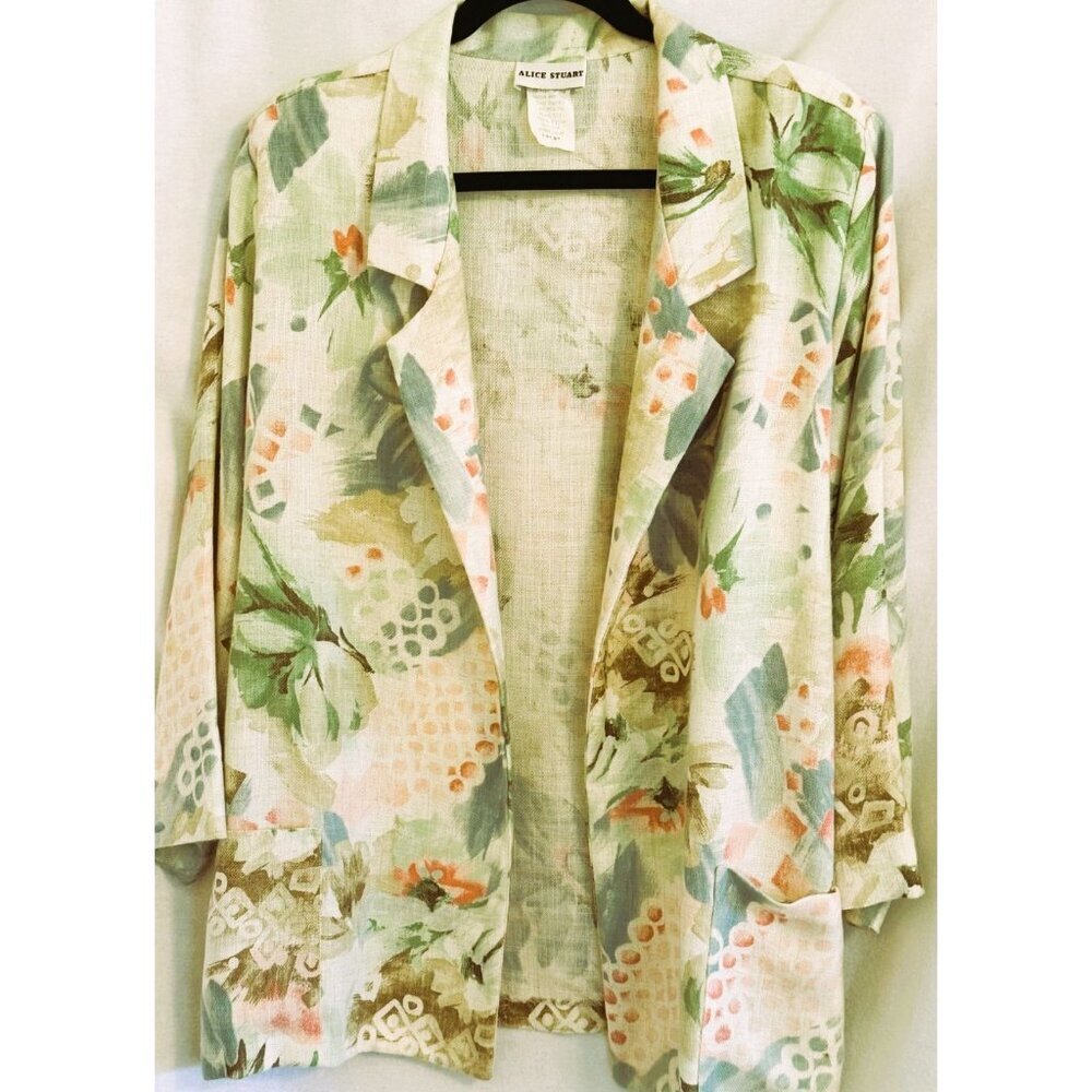 Vintage Alice Stuart Women's Rayon/Polyester Floral pattern blue & rose. Size Lg